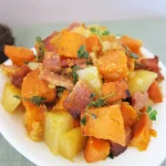 Double Potato & Ham Casserole on a White Plate