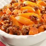 Sweet Potato Peach Bake in a white dish