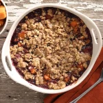 Yam Blueberry Crisp in a white dish